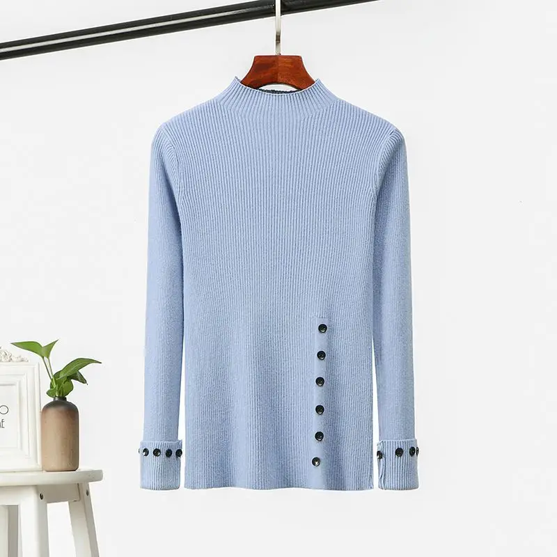 Женский трикотажный свитер на пуговицах однотонный облегающий пуловер в