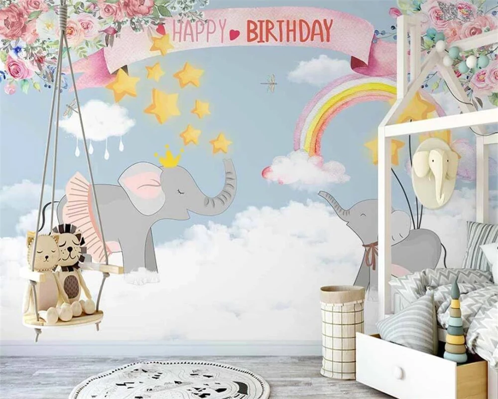 

beibehang Custom hand-painted modern baby elephant children's room new nordic background wall papers home decor wallpaper