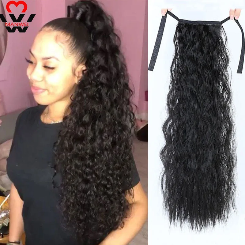 Синтетические вьющиеся конский хвост манвэй наращивание волос на клипсе