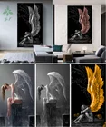 Холст Картина маслом дьявола и ангела живопись серый крылья художественной росписи используется для комнаты, офиса, украшение на стену