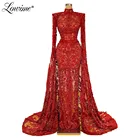 Роскошное кружевное вечернее платье русалки из Дубая 2020, с длинным рукавом и бисером, красные вечерние платья, мусульманское платье для выпускного вечера