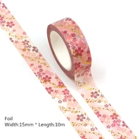 10pcslot 15mm10m foil romantic cherry blossom decorative washi tape scrapbooking masking tape school office supply washi tape