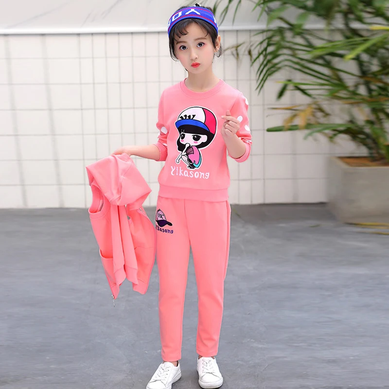 Осенний спортивный костюм для девочек 3 шт./компл. комплект одежды подростков