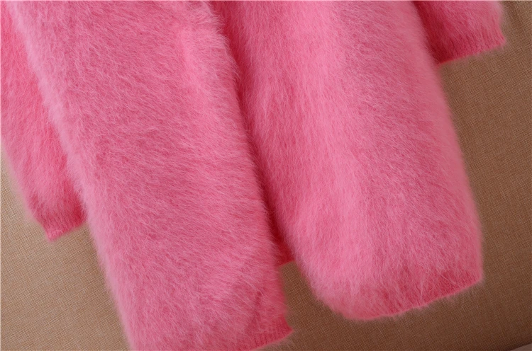 

Hot Medium-long women girl sweet coat long sleeves loose angora rabbit fur sweaters mink cashmere jackets winter jumper coat