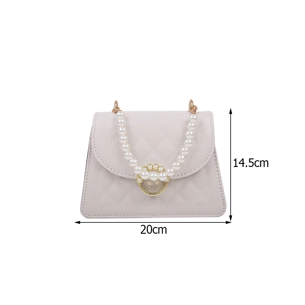 

Elegant Lattice Pattern Crossbody Bag For Women 2021 Soft Pu Leather Shoulder Bag Female Pearl Chain Handbag Ladies Square Bag