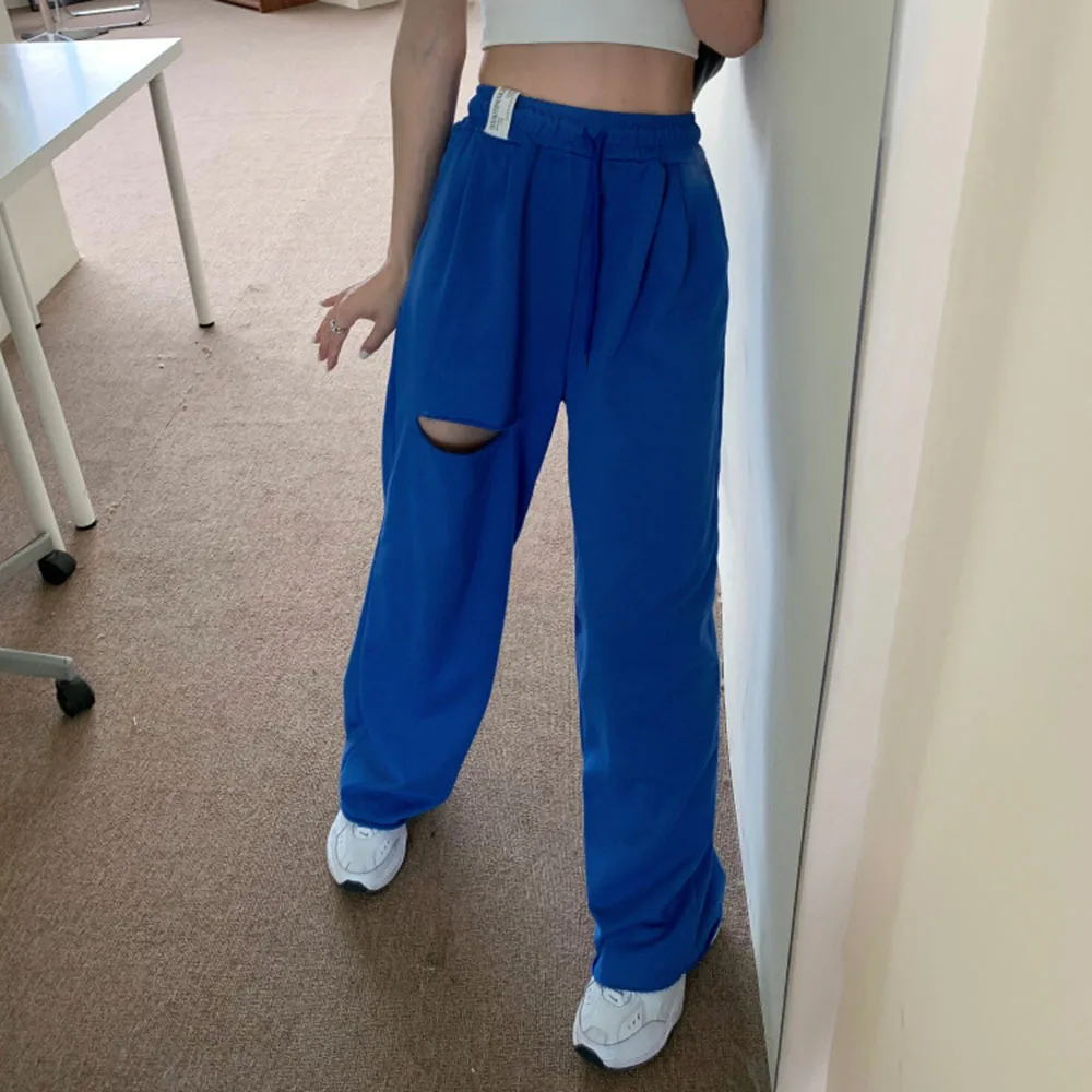 2022 повседневные спортивные брюки женские летние широкие с дырками свободные