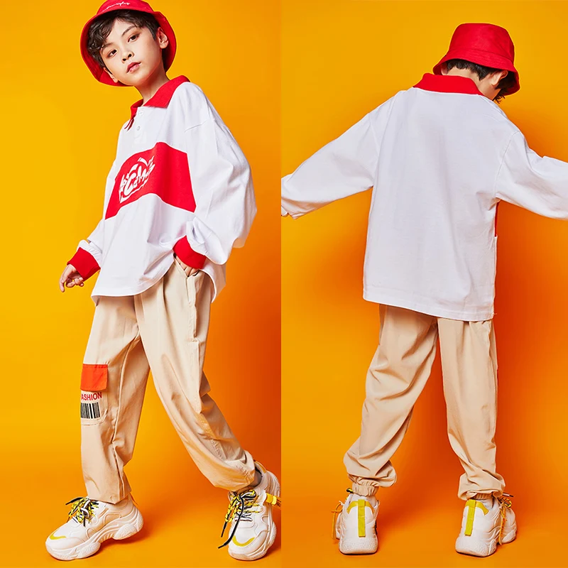 

Jazz dance costumes for children hip-hop suit boys loose long-sleeved pants sets kids autumn street catwalk clothing tide DL5442