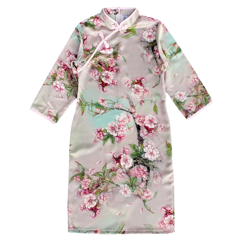 Платье в китайском традиционном стиле для девочек милое Цветочное платье Ципао