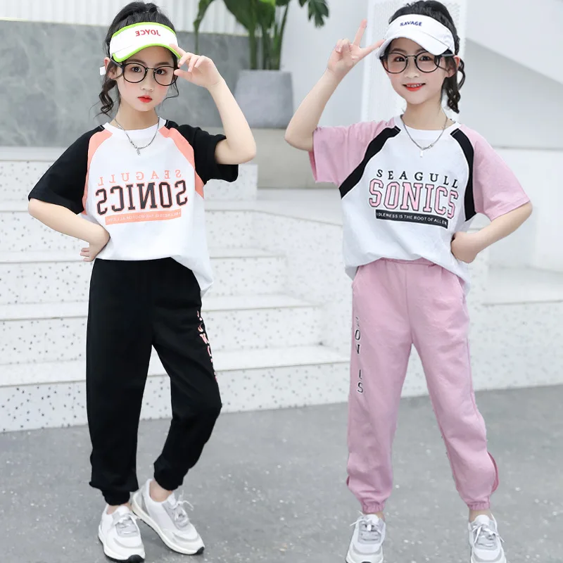 

Girl Short Sleeve + Casual Pants Kids Clothing Suits Cartoon Print Children Sets for Girl Sports Set 4-14 Ages Teensch Clothing