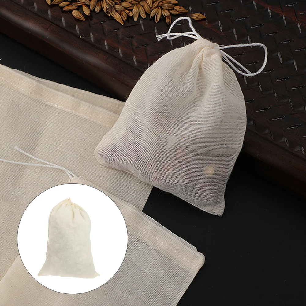 

6Pcs Drawstring Medicine Pouches Strainer Bags Soup Filter Bags (Beige)