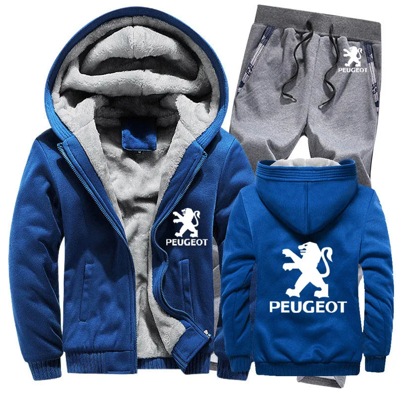Зимняя мужская толстовка с капюшоном peugeot Car Logo, мужские толстовки с капюшоном, костюм толстый теплый флис, хлопковый спортивный костюм на молнии, мужская куртка+ штаны, комплекты из 2 предметов - Цвет: 824