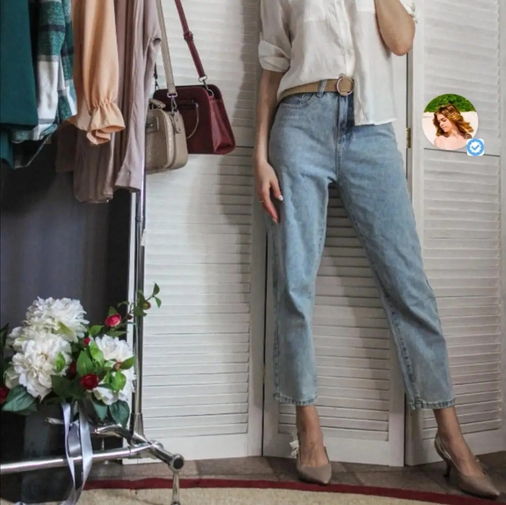 Женские винтажные джинсовые шаровары синие прямые джинсы на осень весну