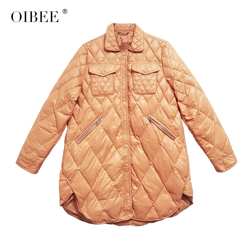 

OIBEE European pyrene shirt collar thin down jacket women 2020 autumn and winter women's new fashion split short jacket trend