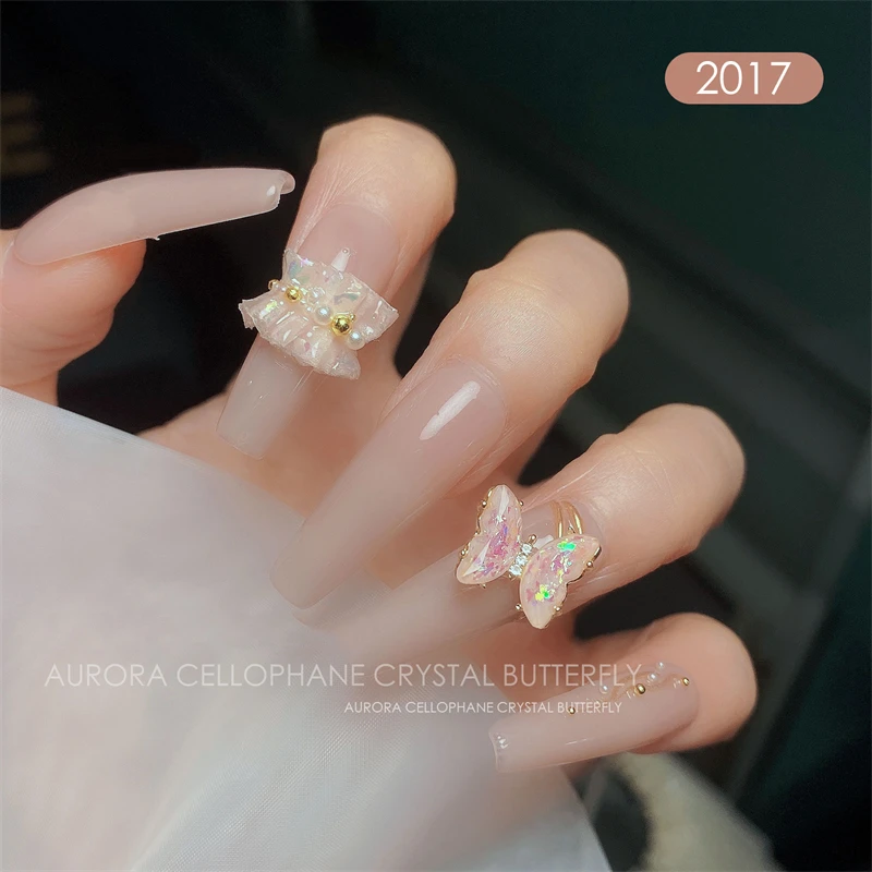 5Pcs Crystal Butterfly Nail Art Decorations 3D Broken Glass Foils Candy Colors Aurora Butterfly Holographic Manicure Accessories images - 6