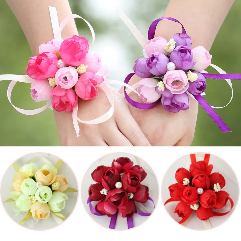 

Wrist Corsage Bridesmaid Sisters Hand Flowers Artificial Bride Flowers For Wedding Accessories Dancing Party Decor Bridal Prom