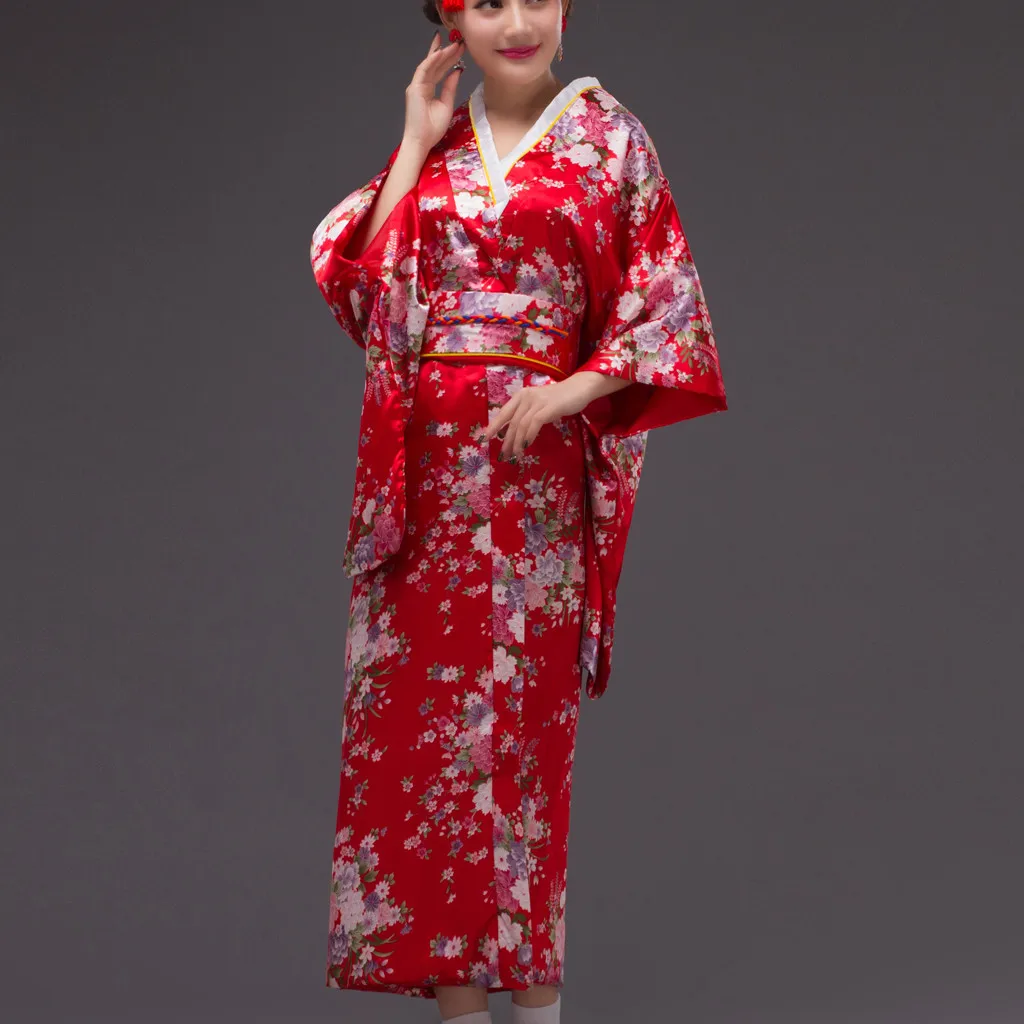 Модные платья свободное японское атласное платье имитация шелка кимоно с