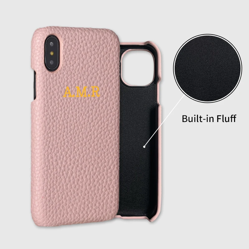 Personalization Custom Pebble Grain Leather Gold Silver Initial Name For iPhone14 14ProMax 14Plus 13Promax 13 12 11 Phone Case