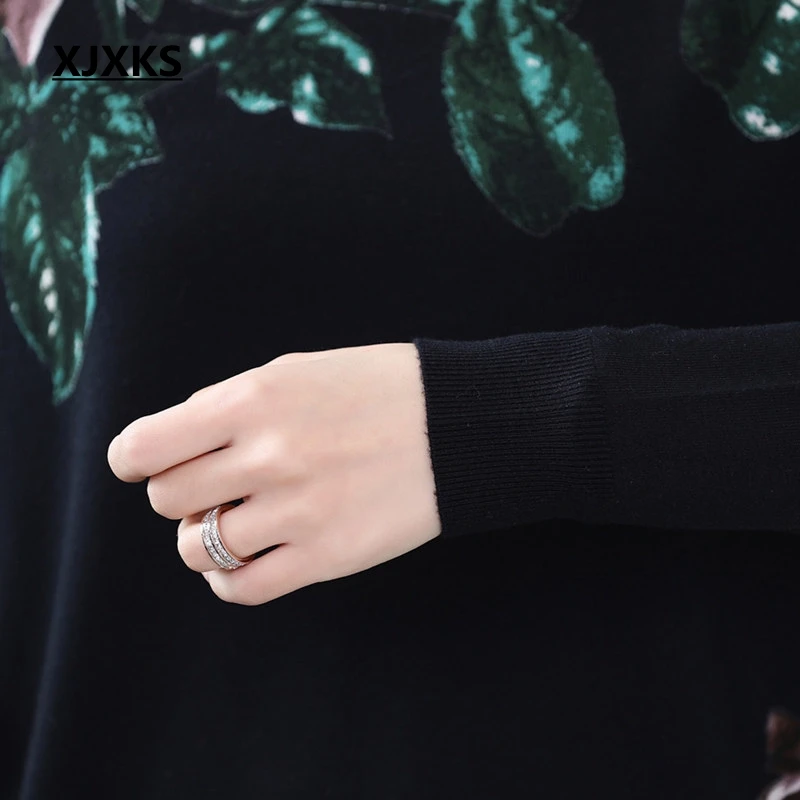 XJXKS Modis Print Flower Sweater Women Vintage Beautiful Sweaters And Pullovers Long Sleeve Tops Knitted | Женская одежда