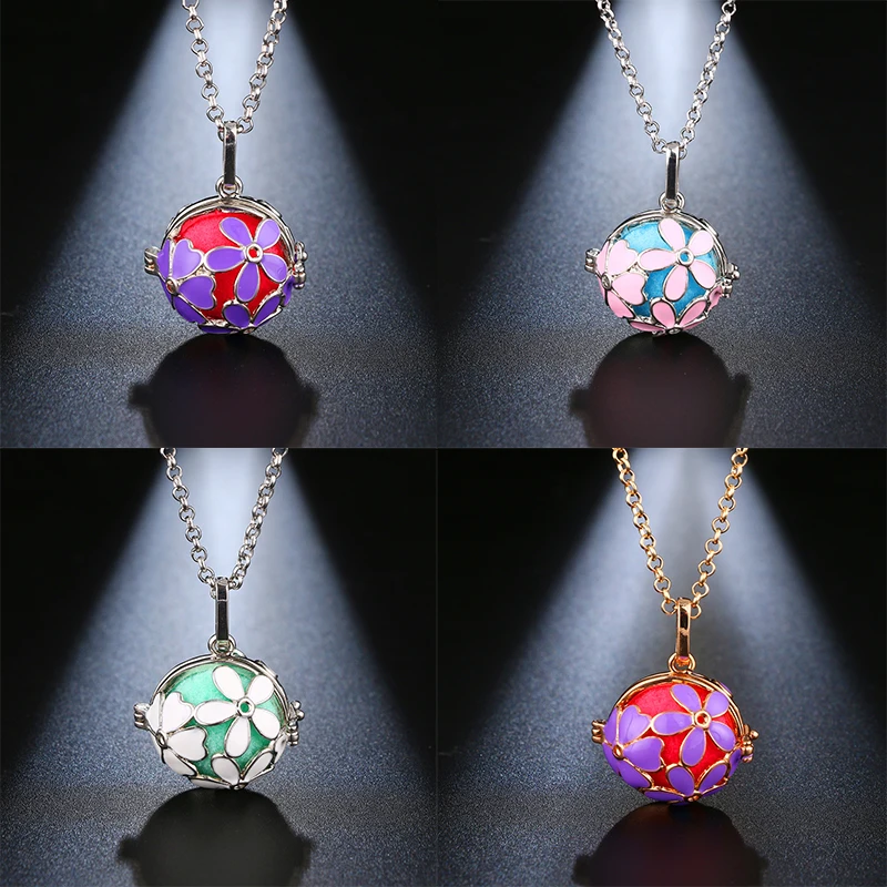 

New 6 Style Colour Painted flowers Aromatherapy Locket Necklace Exquisite 16MM Music Ball Jewelry For Women Pendant Accessories