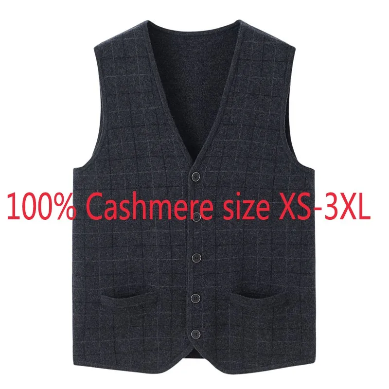

New Arrival Men Sleeveless Waistcoat 100% Pure Cashmere Sweater Casual V-neck Computer Knitted Thick Vest,Sleeveless Size XS-3XL