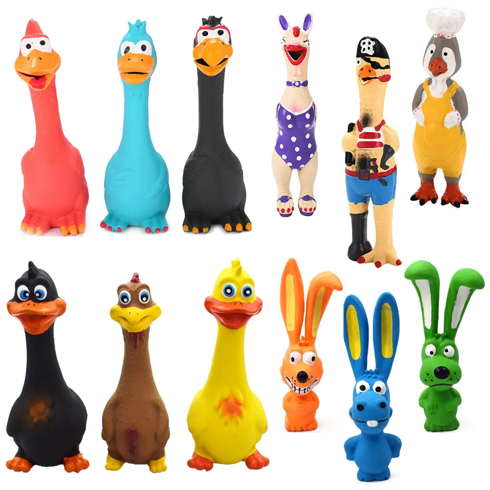 Screaming Chicken Squeeze Sound Toy Rubber Pig Duck Squeaky Chew Bite Resistant Toy Puppy Training Interactive
