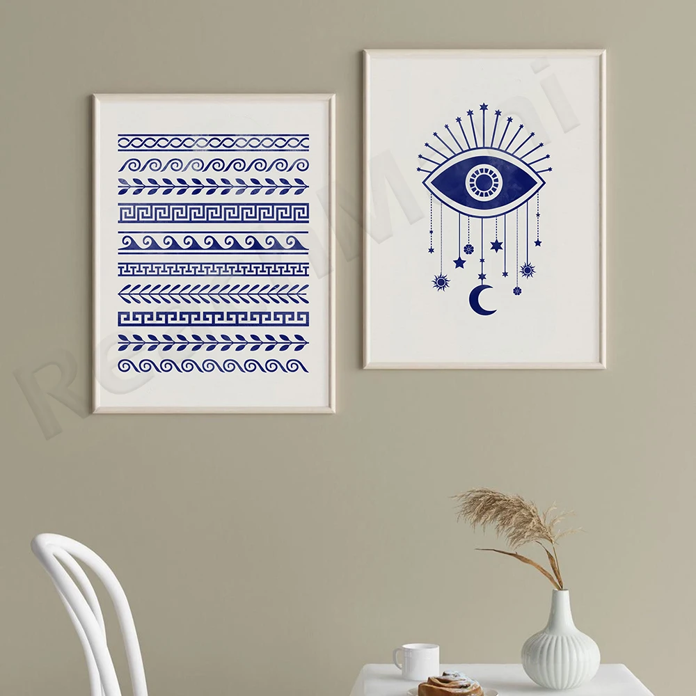 

Blue Evil Eye Print , Greek Eye Printable Wall Art, Indigo Celestial Print Abstract Wall Art Modern Boho Home Decor