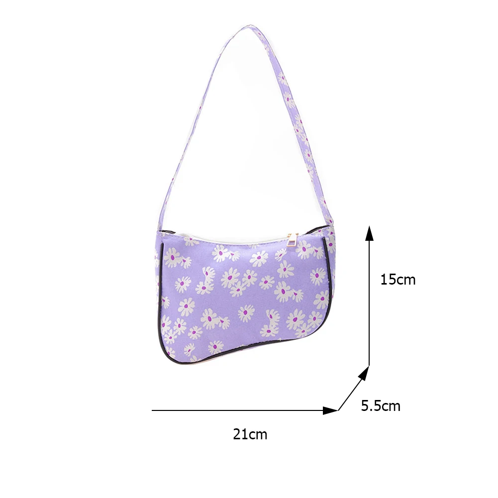 

Fashion Women Daisy Floral Printing Canvas Shoulder Bags Female Travel Underarm Bag Casual Ladies Small Irregular Purse Handbag