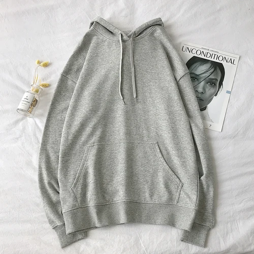 Liketkit мужские осенние зимние толстовки с капюшоном для мужчин и женщин, однотонный простой теплый пуловер с капюшоном, свободная уличная одежда для пар, 13 цветов - Цвет: Light Grey