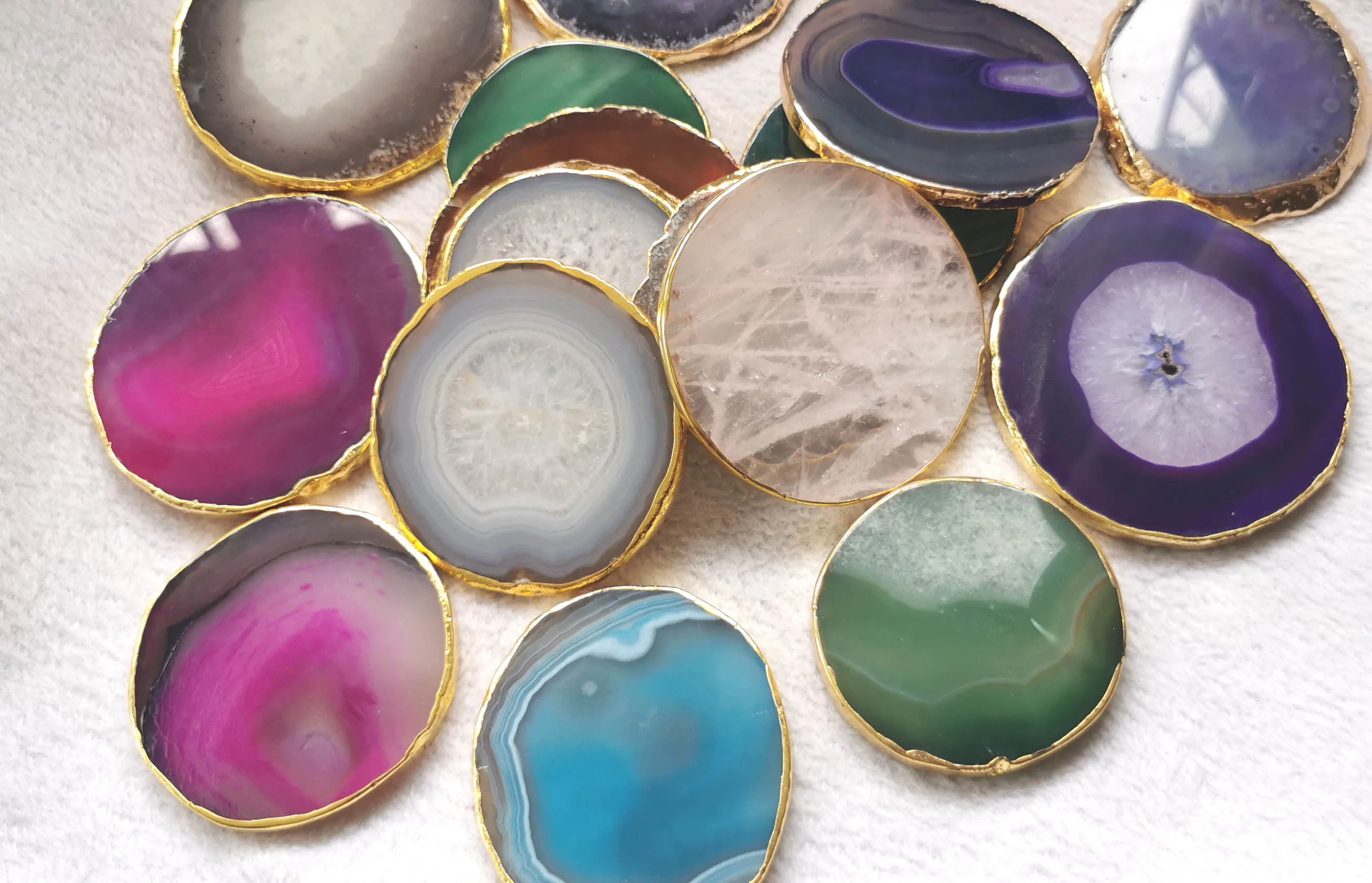 3inch Rock Crystal Agate Coasters - Rose Quartz Slices Geode Place Cards Craft Phone Sockets Pop Grips phone belt Gem Free Form | Украшения