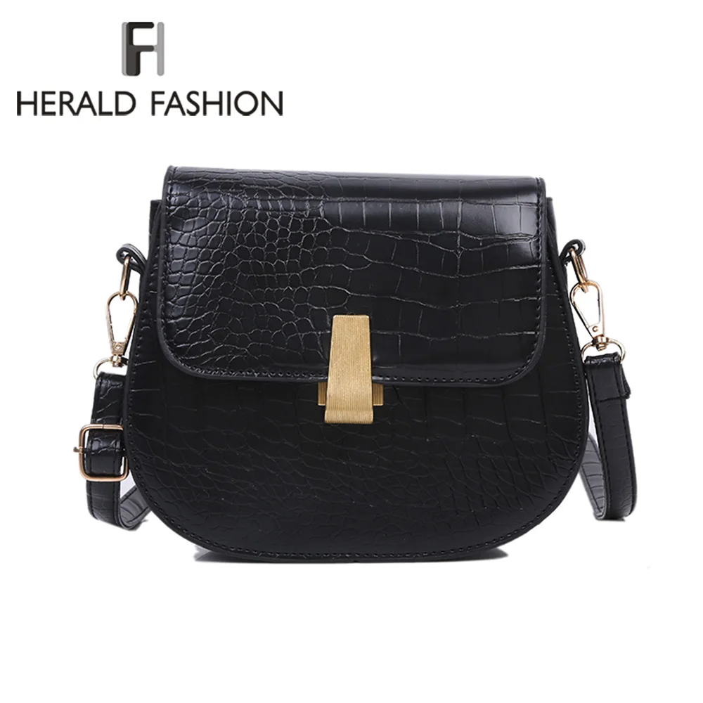 

Crocodile Pattern PU Leather Saddle Bag For Women 2019 Small Solid Color Shoulder Messenger Bag Female Crossbody Handbags