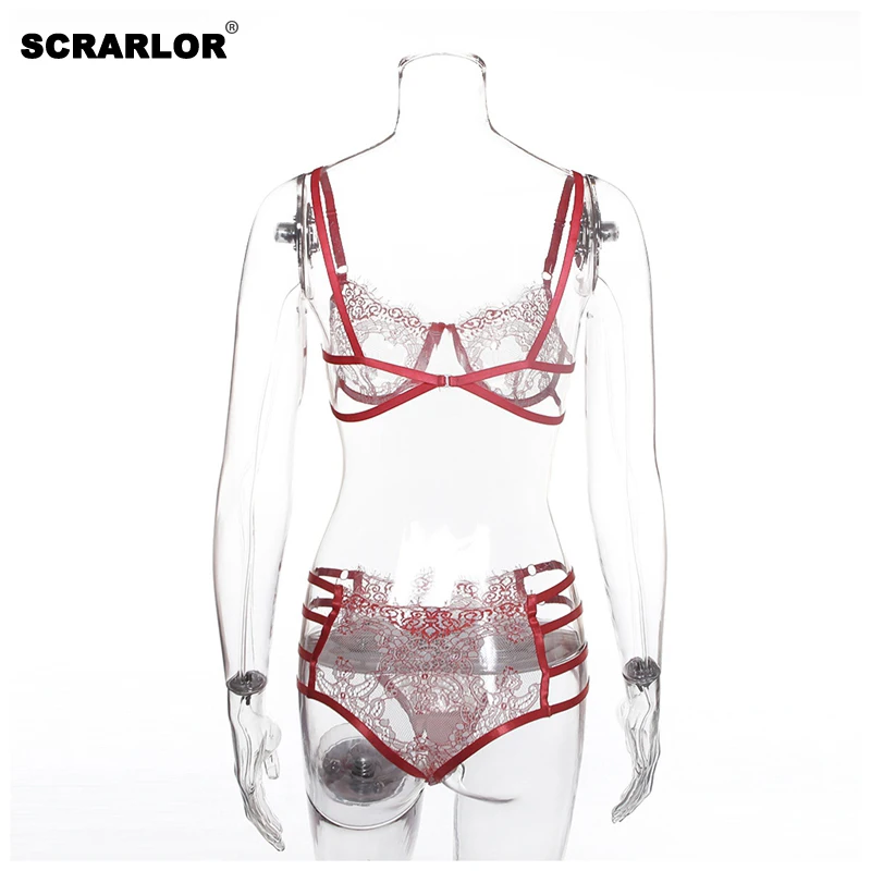 

SCRARLOR Conjunto De Sujetador Y Panty Steel Ring Mesh See-Through Bandage Sexy Lingerie Women's Bra Set Seksowny Garnitur Traje