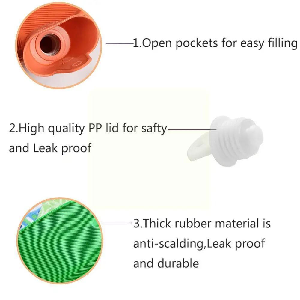 

1Pcs 2000ML Portable Hot Water Bottle Color Thick Water Hot Water Bottle Color Hot Random Rubber House Accessory Bags R7B3