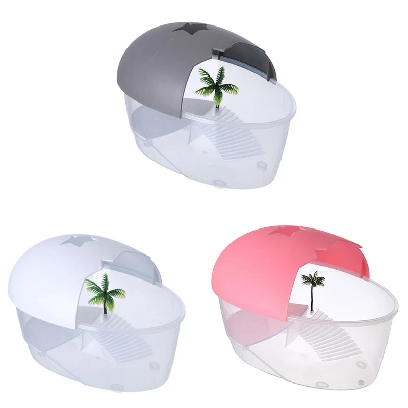 

Small Reptile Terrarium Clear Plastic Gecko Habitat Equipped with Basking Island Realistic Coconut Trees for Tadpoles
