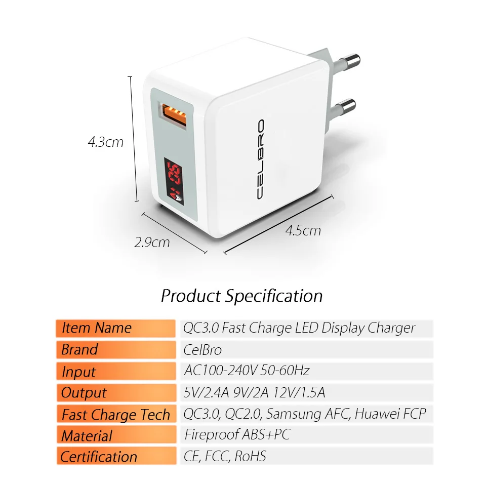 QC 3.0 USB Fast Charger Quick Charge 3.0 Wall USB Charger for Samsung Galaxy Note 9 8 S9 S8 Plus S7 S6 LED Cargador Rapido EU US