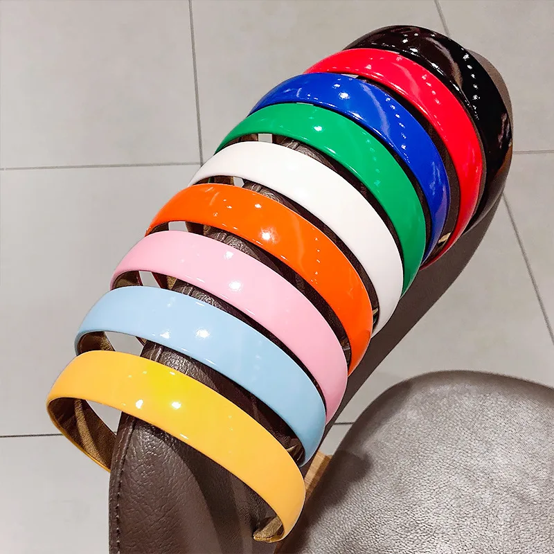 

New Girls Headbands Candy Color Shiny PU Leather Hairbands Solid Color Fashion Small-brimmed Headbands Hair Scrunchie Woman