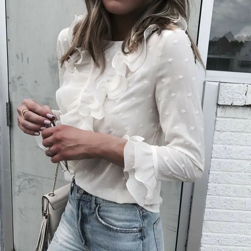 

Модные женские туфли из органической кожи; Белые туфли в деловом стиле на каблуке с рюшами свободного покроя в виде лепестков, кружевная руб...