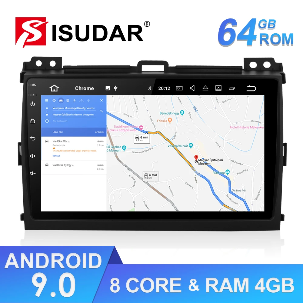 Isudar 1 Din Android 9 DVD авто радио для Toyota/Prado 120 2004-2009 Автомобильный мультимедийный плеер Восьмиядерный ram 4G rom 64GB gps DVR DSP