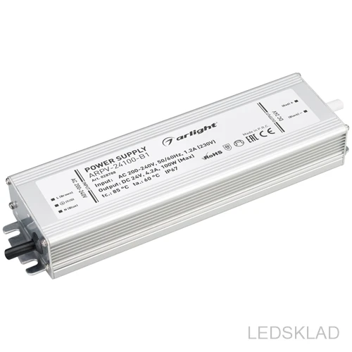 028788 Блок питания ARPV 24100 B1 (24V 4 2A 100W) (ARL IP67 Металл 3 года) 1шт. Arlight|Новизна освещения| |