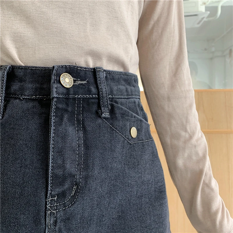 Черная уличная женская джинсовая юбка А-силуэта осень 2019 облегающая короткая