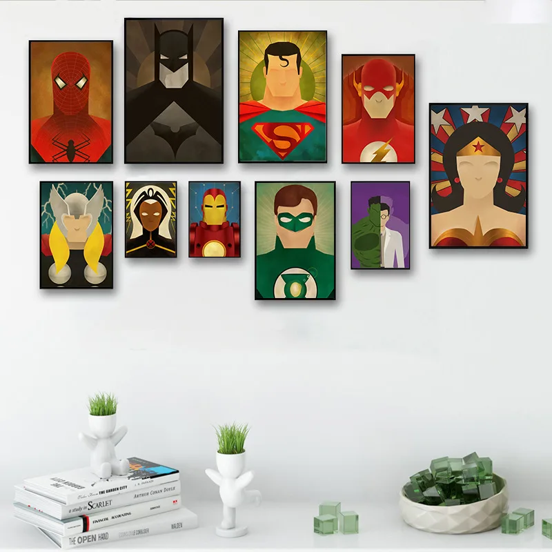 Скандинавский Винтаж супер Marvel герои кино Супермен постер с Бэтменом Холст