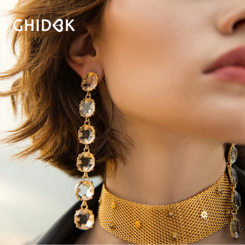 Женские серьги капельки GHIDBK длинные из прозрачного стекла для свадьбы