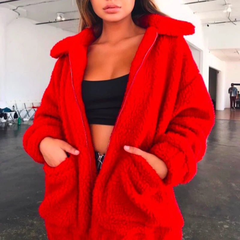 Faux Fur Coat Women 2022 Casual Warm Soft Zipper Fur Jacket Plush Overcoat Pocket Oversize Teddy Coat Female Autumn Winter