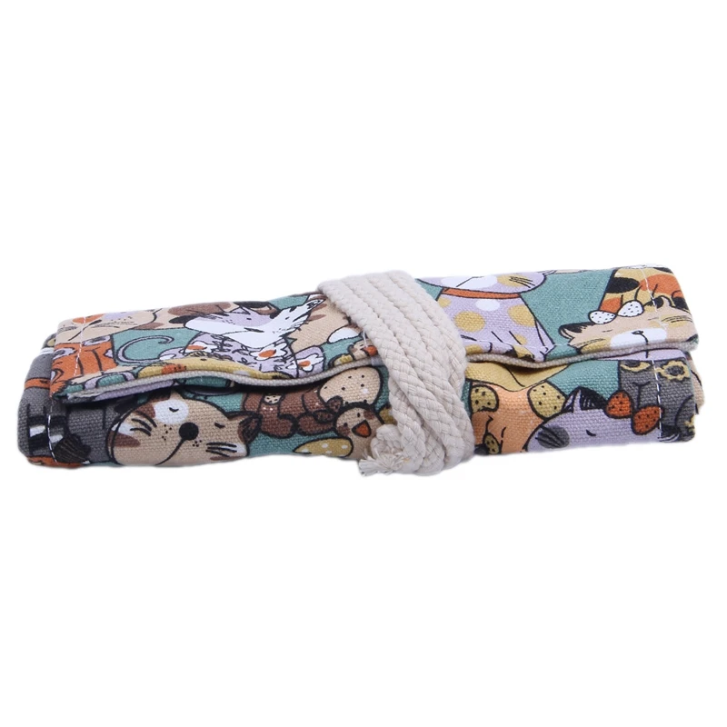 Холщовый пенал дорожный органайзер для карандашей с милым котом художника чехол