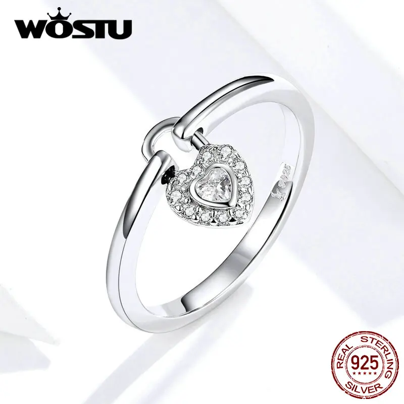 WOSTU, новинка,, настоящее 925 пробы, серебряное кольцо с замком в виде сердца для женщин, означает любовь навсегда, подарок на день рождения, FIR589
