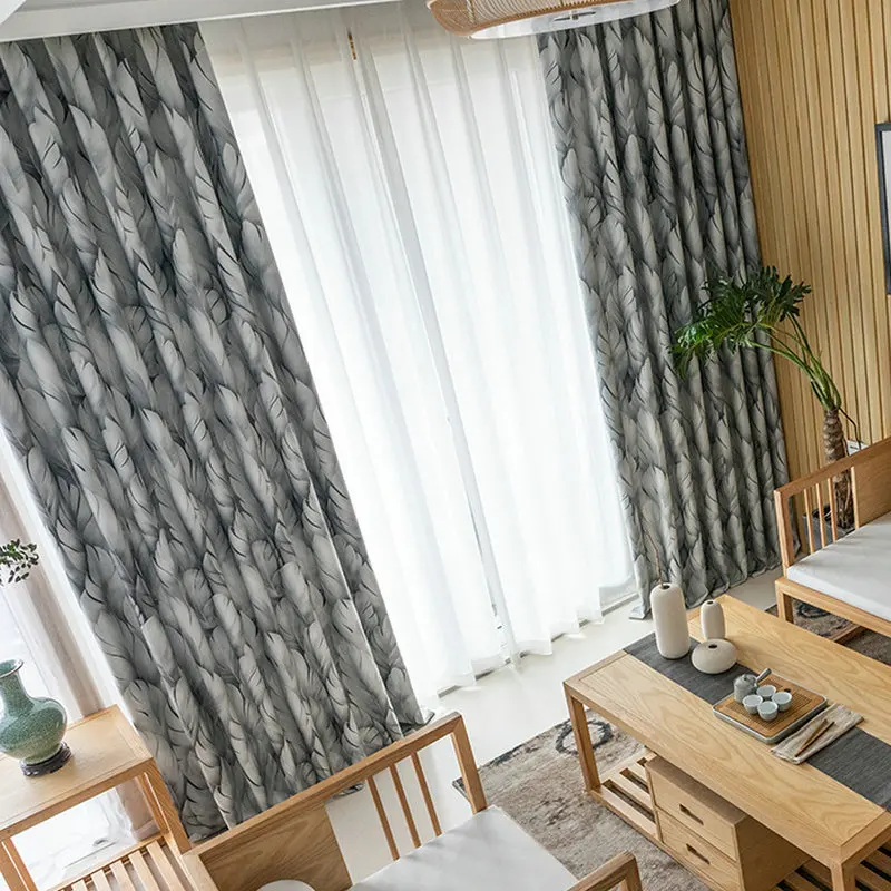 Современные Синие Серые затемненные шторы BIGMUM с принтом листьев для гостиной