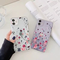 clear hand painted phone case for iphone 12 11 13 pro max mini 7 8 plus se2 case for iphone x xs max xr flower cover transparent