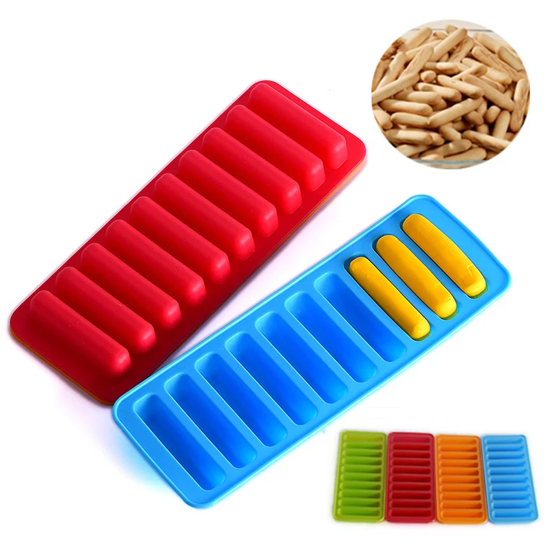 10 Grid Long Silicone Biscuit Mold for Baking Chocolate Ice Tray Cube Clay Non-stick and Easy Demoulding Patisserie | Дом и сад
