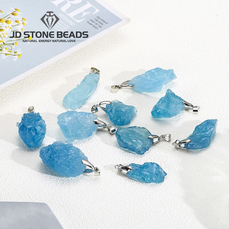 1pc Natural Aquamarine Raw Stone Pendant Energy Original Fashion Jewelry For Men Women DIY Necklace gift | Украшения и аксессуары