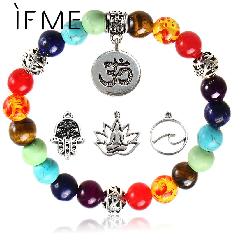 Браслет IF ME с каменными бусинами чакрами для йоги OM 7 шармы мужчин и женщин