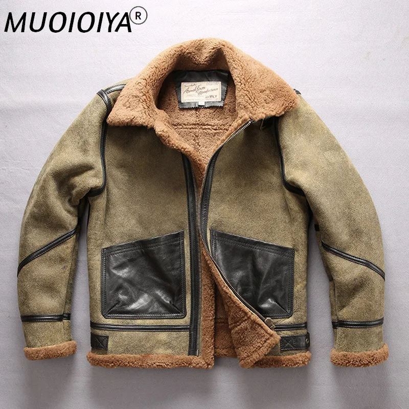 

Factory 2021 New Men Shearling Flight Jacket Fashion Leather Pocket Wool Liner Sheepskin Jacket Cold Winter Pilot Russia Coats